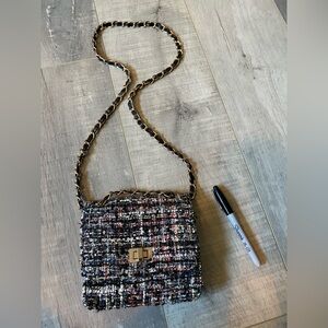 Tweed Crossbody Bag - Black and Gold
